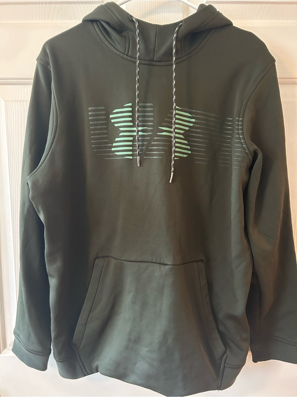Under Armour Olive Green Pullover Hoodie with Striped Logo